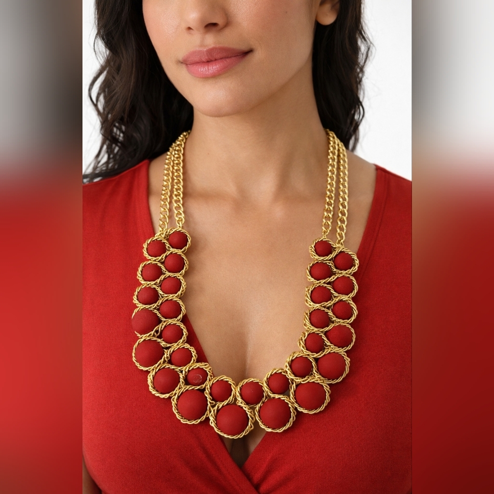 Gold and Red Circle Statement Necklace